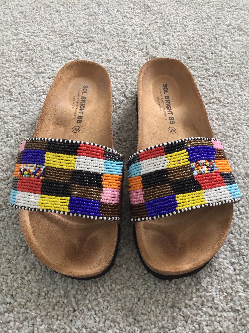 SOL BRIGHT BS Beaded Multi-Color Women’s Slide Sandals, EUR 39